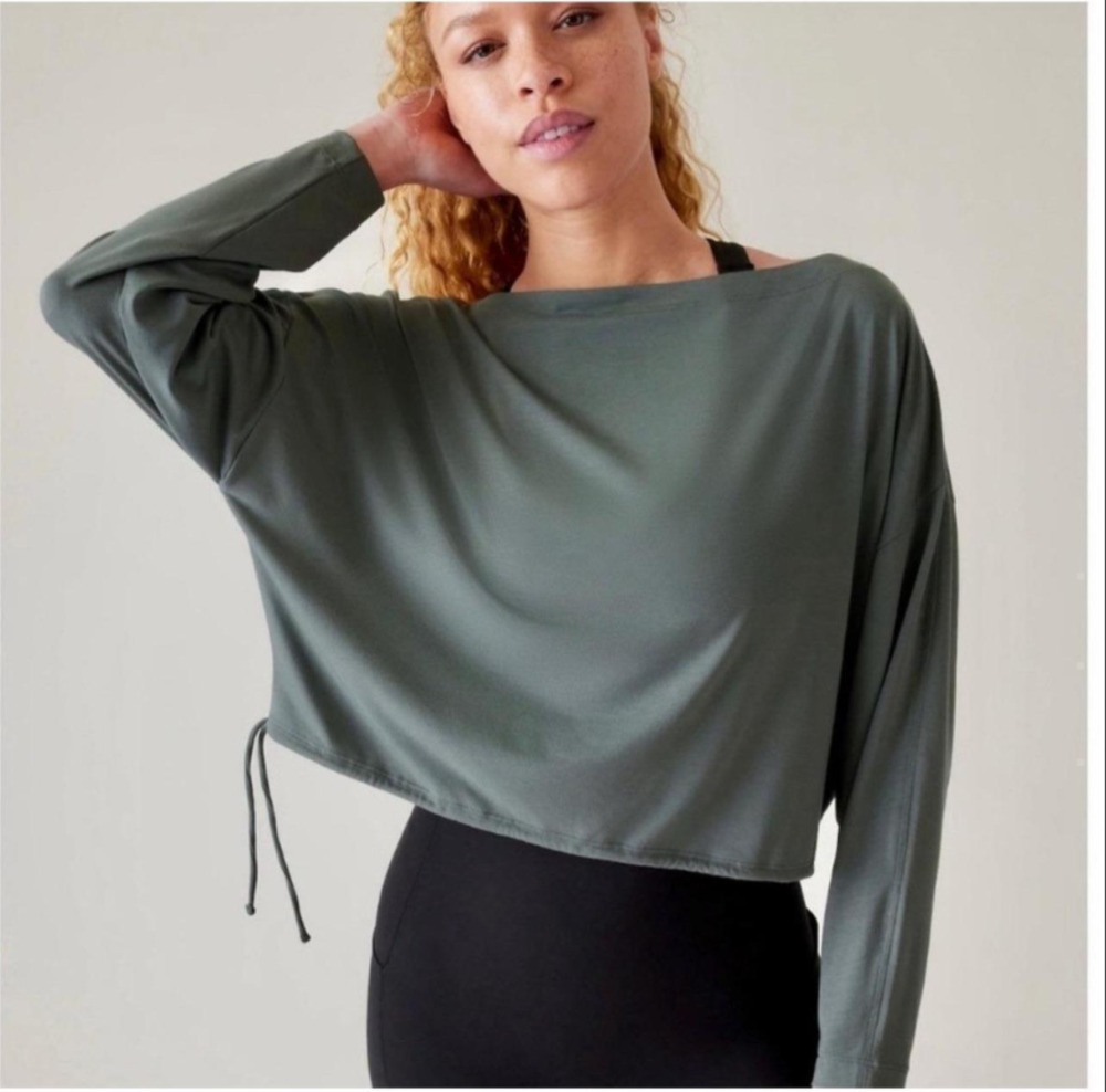 Athleta Cool Down Long Sleeve Top | Size S | Drawstring Cinch Waist